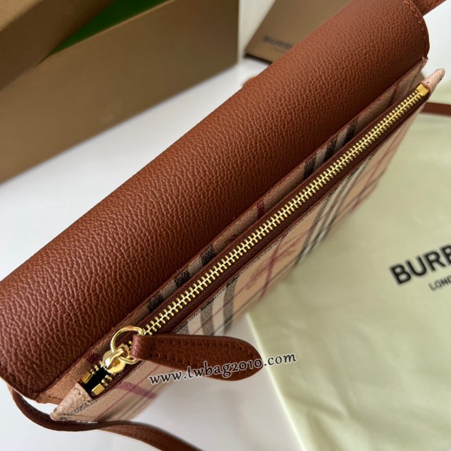 Burberry專門店新款格紋拼皮革斜背包 巴寶莉女款休閒小肩包手包 yxb1051